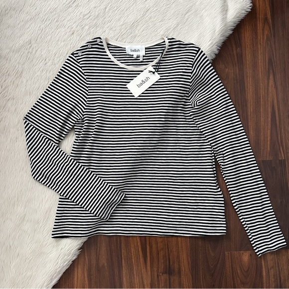 NWT ba&sh Alias T-Shirt in Off White Stripe - Picture 3 of 11